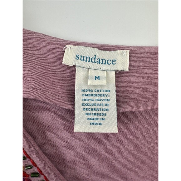 Sundance Floral Embroidered  T-shirt Purple V-Neck Cotton Beaded Womens Medium - Picture 5 of 9